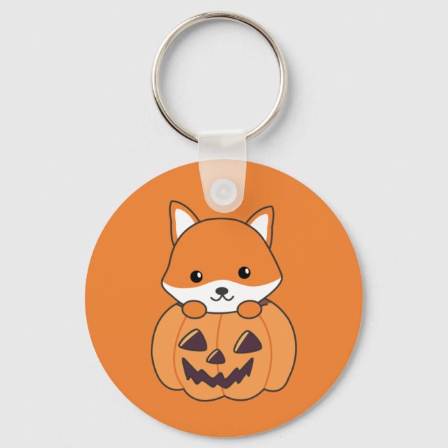 Fox In Pumpkin Sweet Foxes Happy Halloween Keychai Keychain (Front)