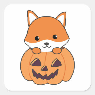 Fox In Pumpkin Sweet Foxes Happy Halloween Square  Square Sticker