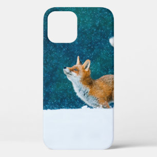 Fox in snowfall. Red fox, Vulpes vulpes, jumping i iPhone 12 Case
