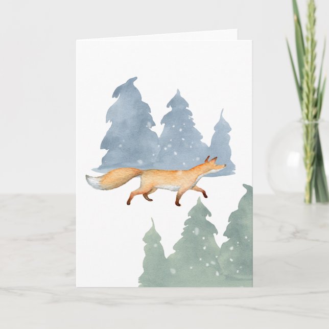 Fox in Snowy Forest Watercolor Holiday Nature (Front)