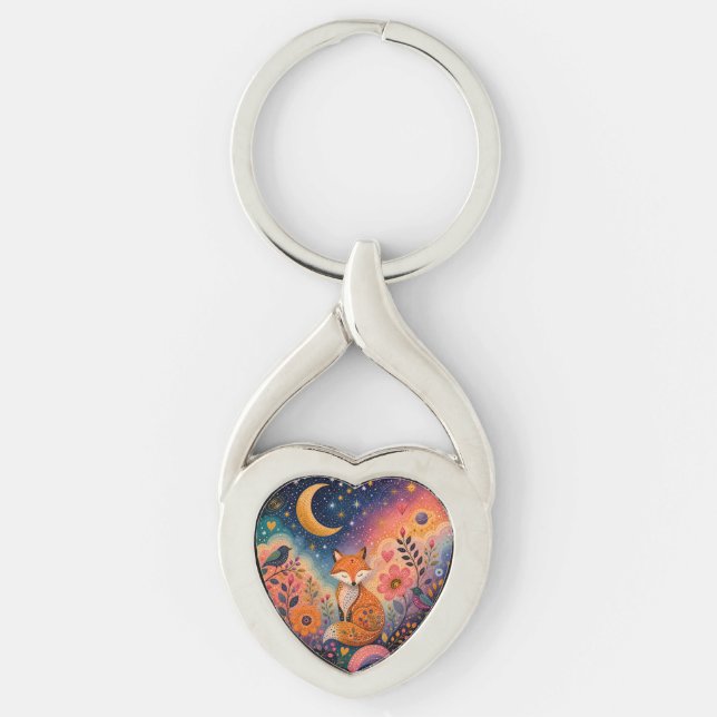 Fox in Starry Garden Keychain (Front)