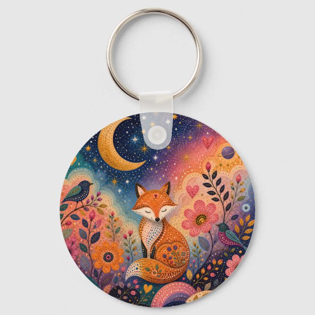 Fox in Starry Garden Keychain (Front)