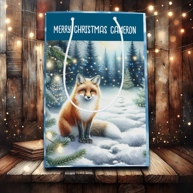 Fox in the Enchanted Forest Personalized Christmas Medium Gift Bag (Creator Uploaded)