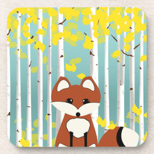 Fox in the Fall Birches Coaster