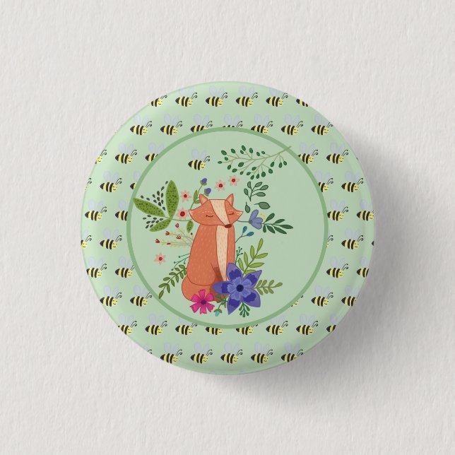fox in the forest 1 inch round button (Front)