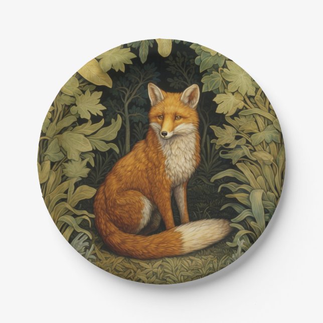 Fox in the forest, Art nouveau style Paper Plate (Front)