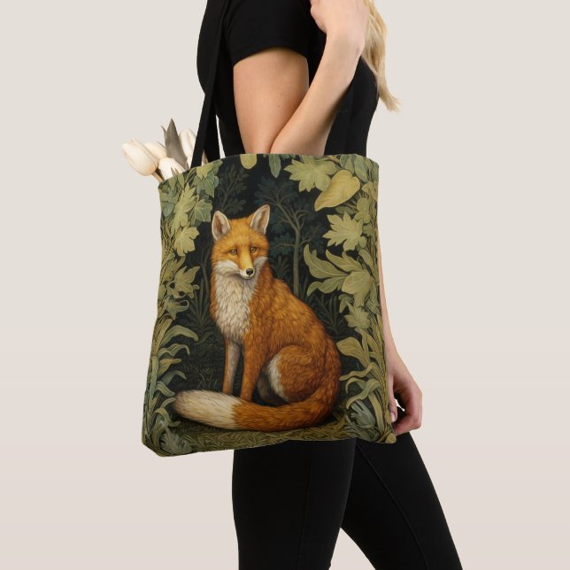 Fox in the forest, Art nouveau style Tote Bag (Close Up)