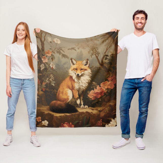 Fox in the forest moody Victorian Fleece Blanket (In Situ)