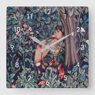 Fox in The Forest, William Morris Square Wall Clock