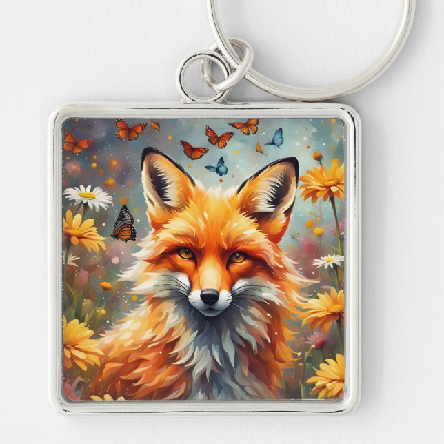 fox in the meadow keychain (Front)