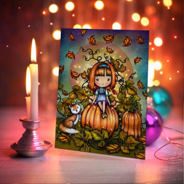 Fox in the Pumpkin Patch Cute Halloween Art Card (Creator Uploaded)