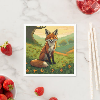 Fox in the Shamrocks Napkin