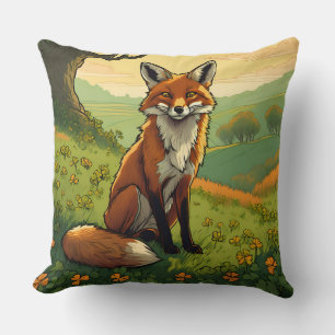 Fox in the Shamrocks Throw Pillow