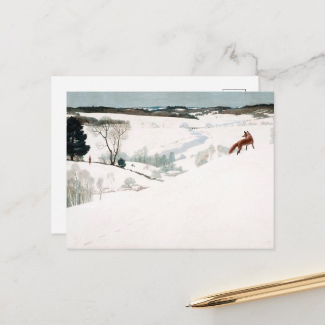 Fox in the Snow by Newell Convers Wyeth Holiday Postcard (Front/Back In Situ)