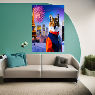 Fox in uniform and firework   AI Art  Poster