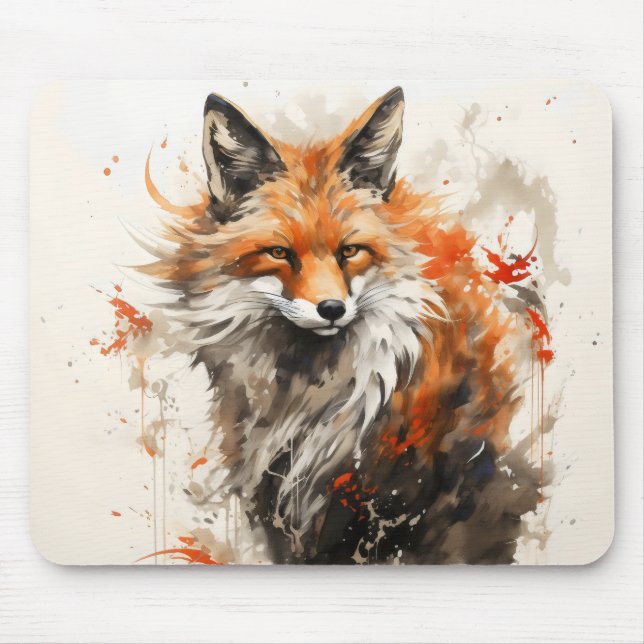 Fox Ink Painting Mouse Pad (Front)