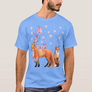 Fox Japanese Aesthetic Cherry Blossom Flower Vinta T-Shirt