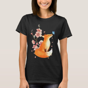 Fox Japanese Cherry Blossom Flower Vintage T-Shirt