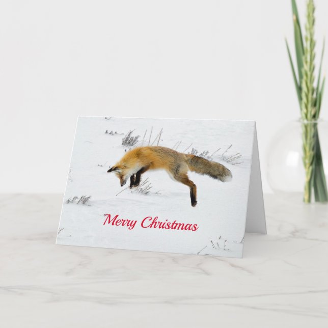 Fox Jumping Snow Photo Holiday Card (Front)