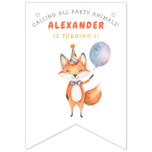 Fox Kids Birthday Party  Bunting Flags
