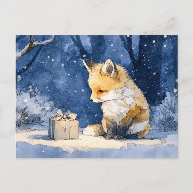 Fox Kit and the Gift Watercolor Postcard (Front)