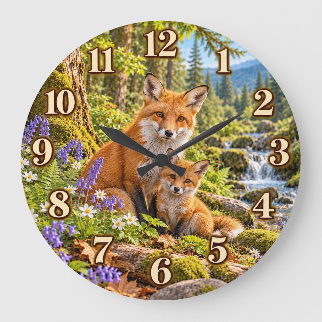Fox & Kit Mountain Wilderness Clock (Front)