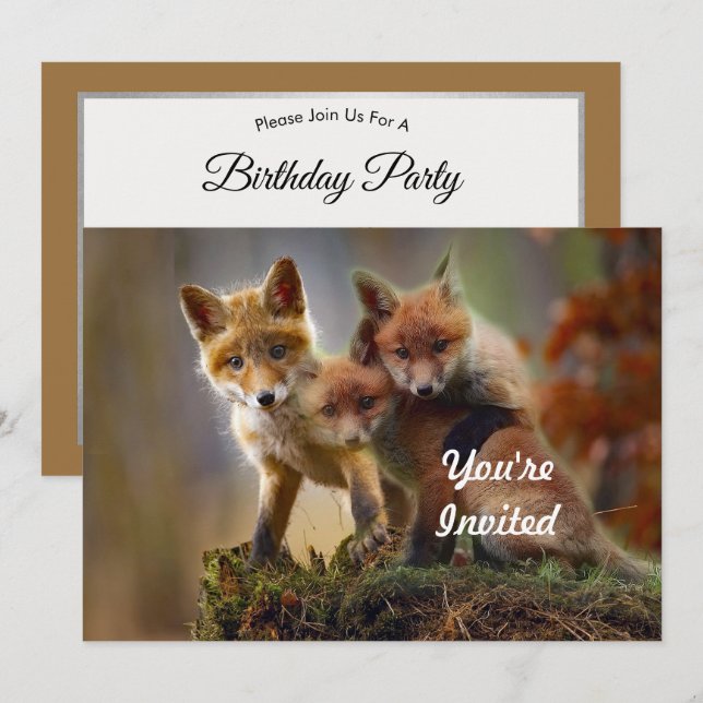 Fox Kits Photo Birthday Invitation (Front/Back)