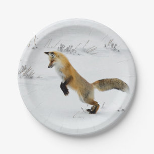 Fox Leaping Snow Photo Paper Plate