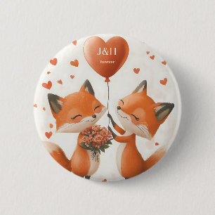 Fox Love Design with Customizable Initials 2 Inch Round Button