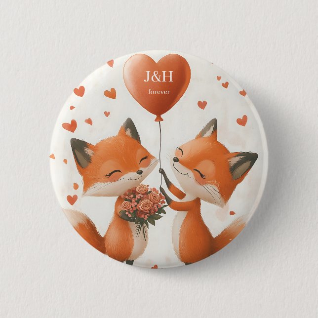 Fox Love Design with Customizable Initials 2 Inch Round Button (Front)