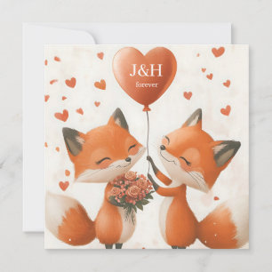 Fox Love Design with Customizable Initials Holiday Card