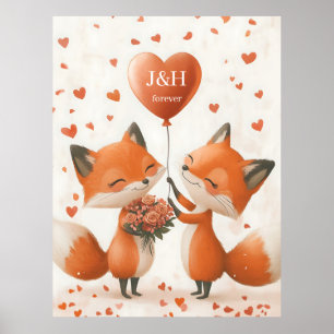 Fox Love Design with Customizable Initials Poster