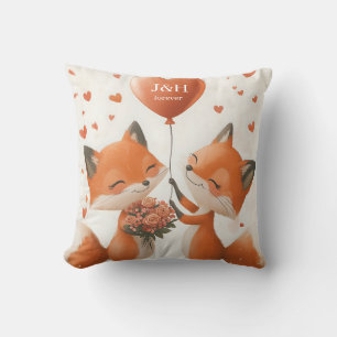 Fox Love Design with Customizable Initials Throw Pillow
