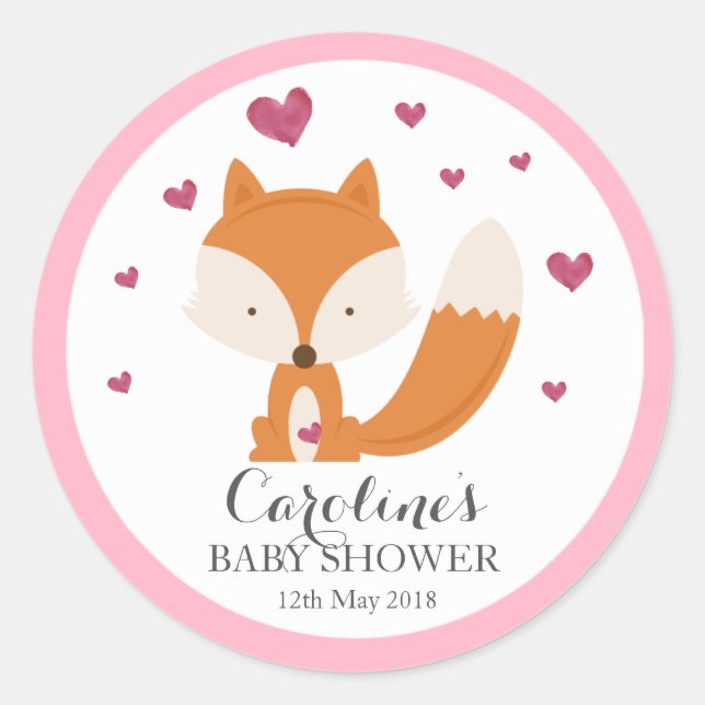 Fox Love Pink Baby Shower Sticker Classic Round Sticker (Front)