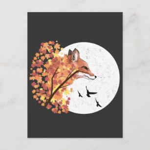 Fox Lover Autumn Moon Tree Animal Forest Nature Postcard