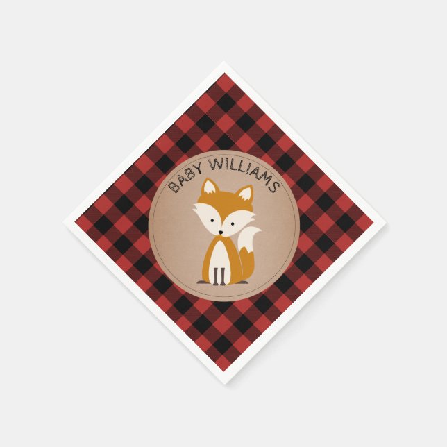 Fox Lumberjack Plaid Baby Shower Napkins (Corner)