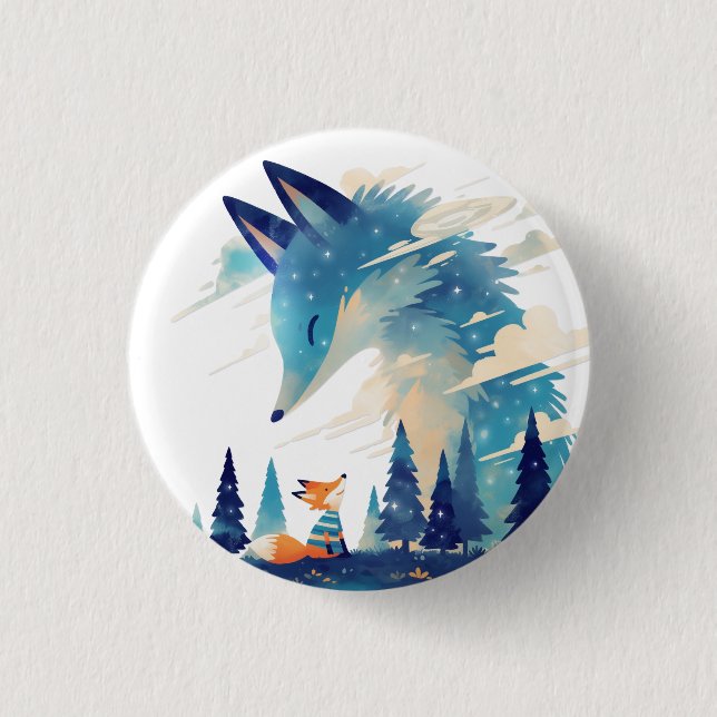 Fox meeting Cosmic fox spirit in starry sky art 1 Inch Round Button (Front)