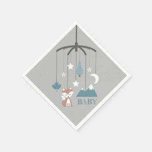 Fox Mobile Modern Blue Baby Shower Napkins