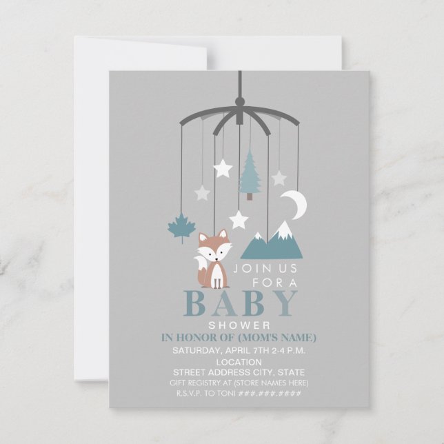 Fox Mobile Modern Boy Baby Shower Invitation (Front)