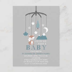 Fox Mobile Modern Boy Baby Shower Invitation
