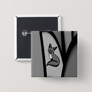 Fox Modern Art Design in Silver 2 Inch Square Button