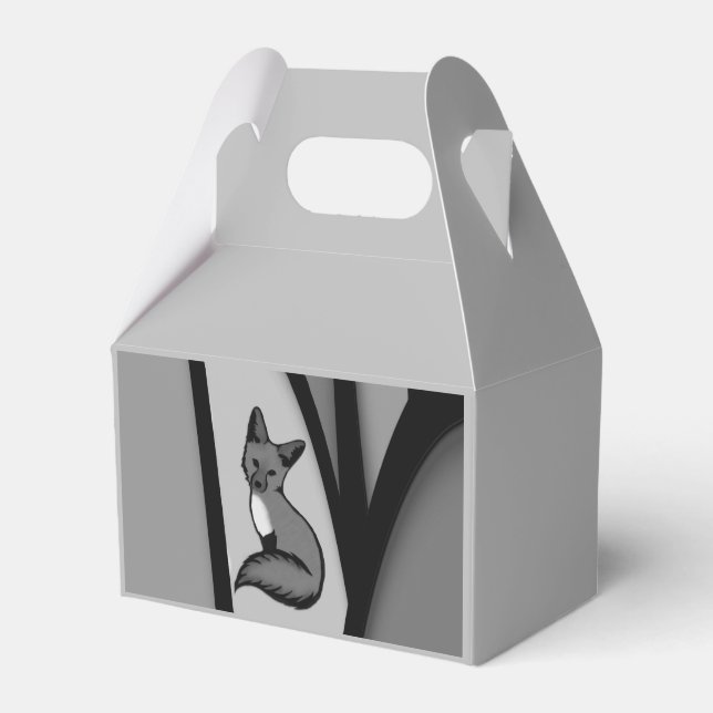 Fox Modern Art Design in Silver Favor Box (Front Side)