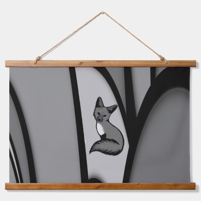 Fox Modern Art Design in Silver Hanging Tapestry (Front)