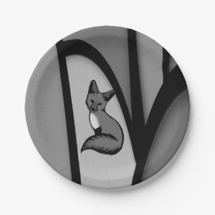 Fox Modern Art Design in Silver Paper Plate