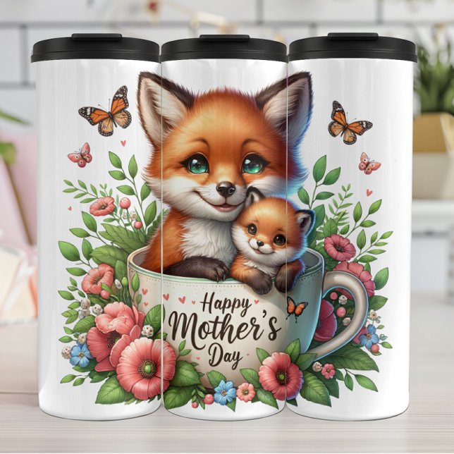 Fox Mom: Cub, Flowers, Mother's Day Thermal Tumbler (Creator Uploaded)