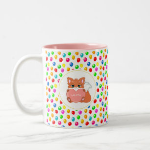 Fox & Multicolored Festive Balloons Personalized Two-Tone Coffee Mug