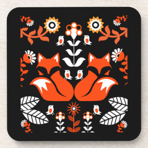 Fox Nordic Scandinavian Folk Art Coaster