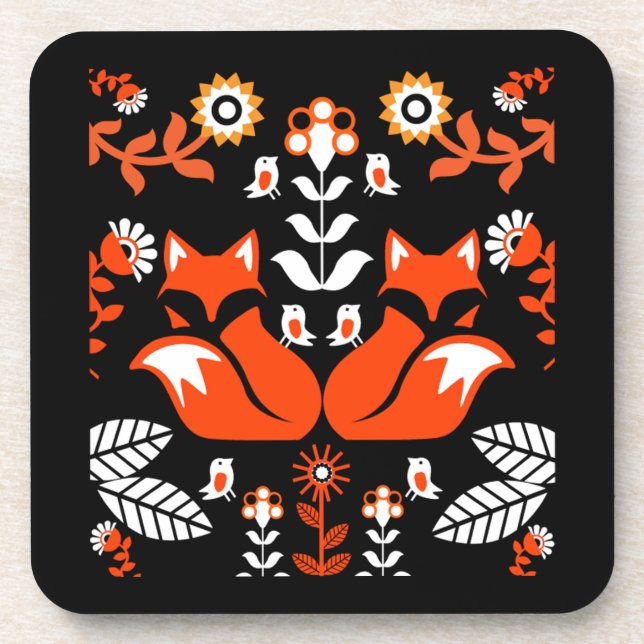 Fox Nordic Scandinavian Folk Art     Coaster (Front)