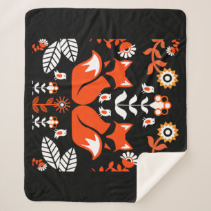 Fox Nordic Scandinavian Folk Art     Sherpa Blanket