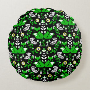 Fox Nordic Scandinavian Folk Art Tablecloth Round Pillow